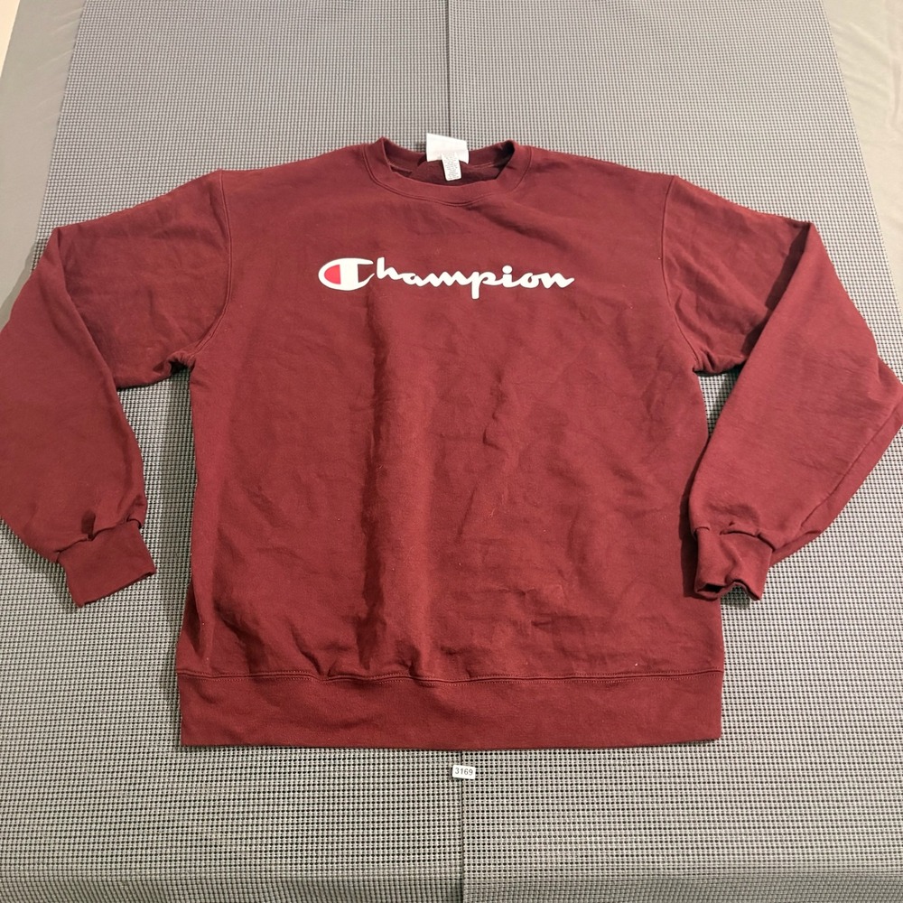 Champion Authentic Athleticwear Maroon Script Logo Crewneck Sweatshirt Size L